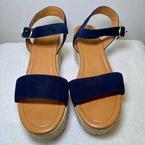 Women's J. Crew Navy Suede‎ Platform Espadrilles Size 8.5